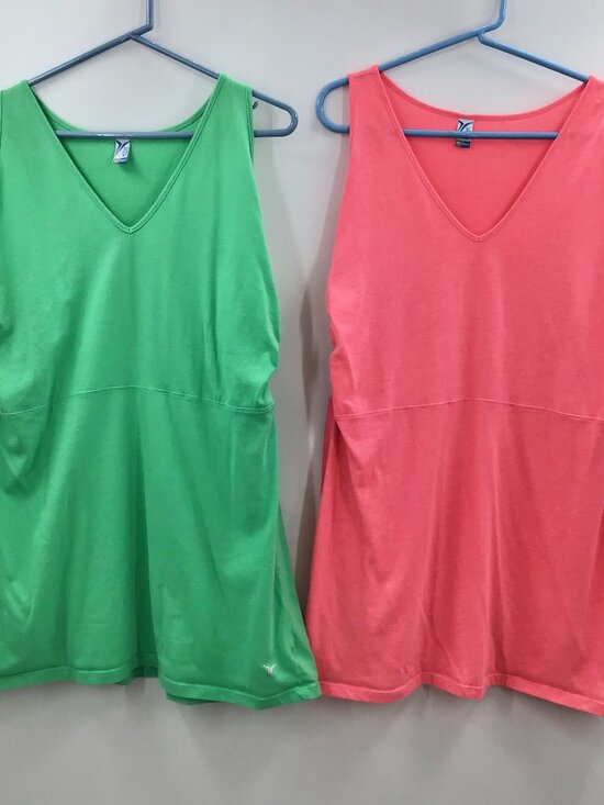 Old Navy Tops - 2 4X Active Summer Gym Tank Tops Pink Green Ruched Empire Waist Cotton Blend